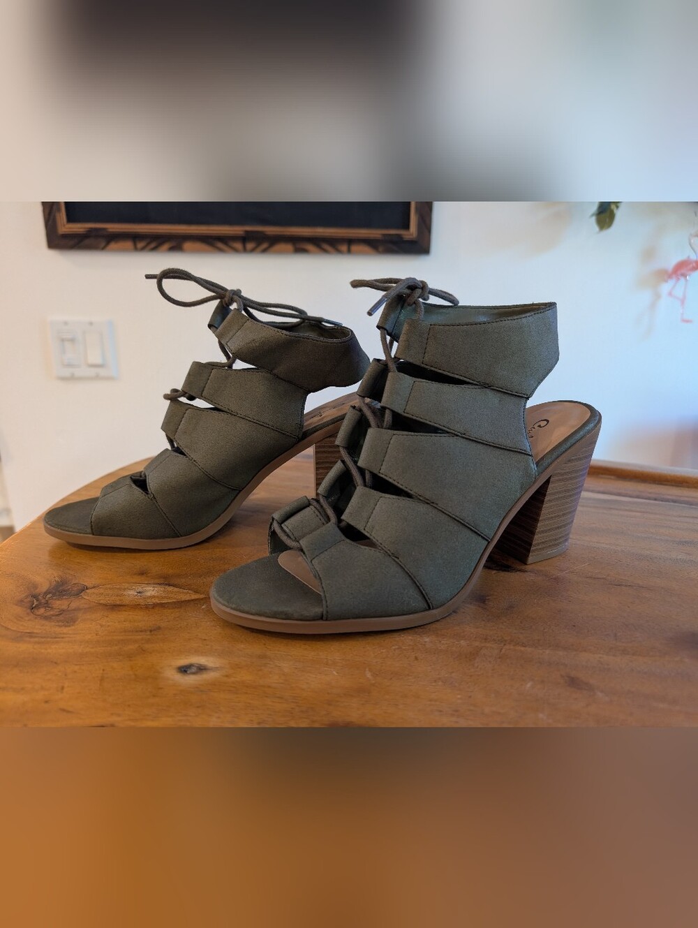 Curfew Olive Cage Lace-Up Block Heel Sandals